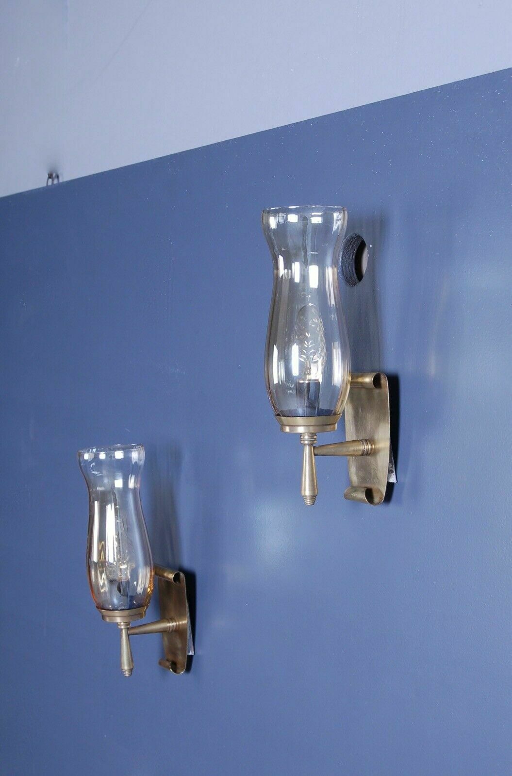 Pair Of Sconces In Brass And Blown Glass, Curl Design From The 1940s photo furniture