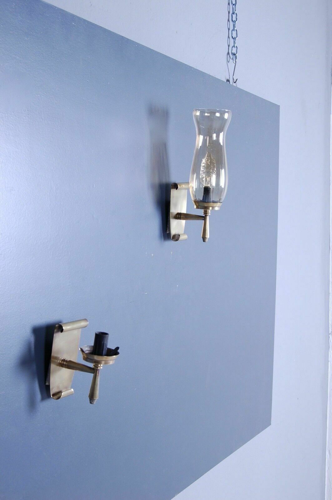 Pair Of Sconces In Brass And Blown Glass, Curl Design From The 1940s photo vintage