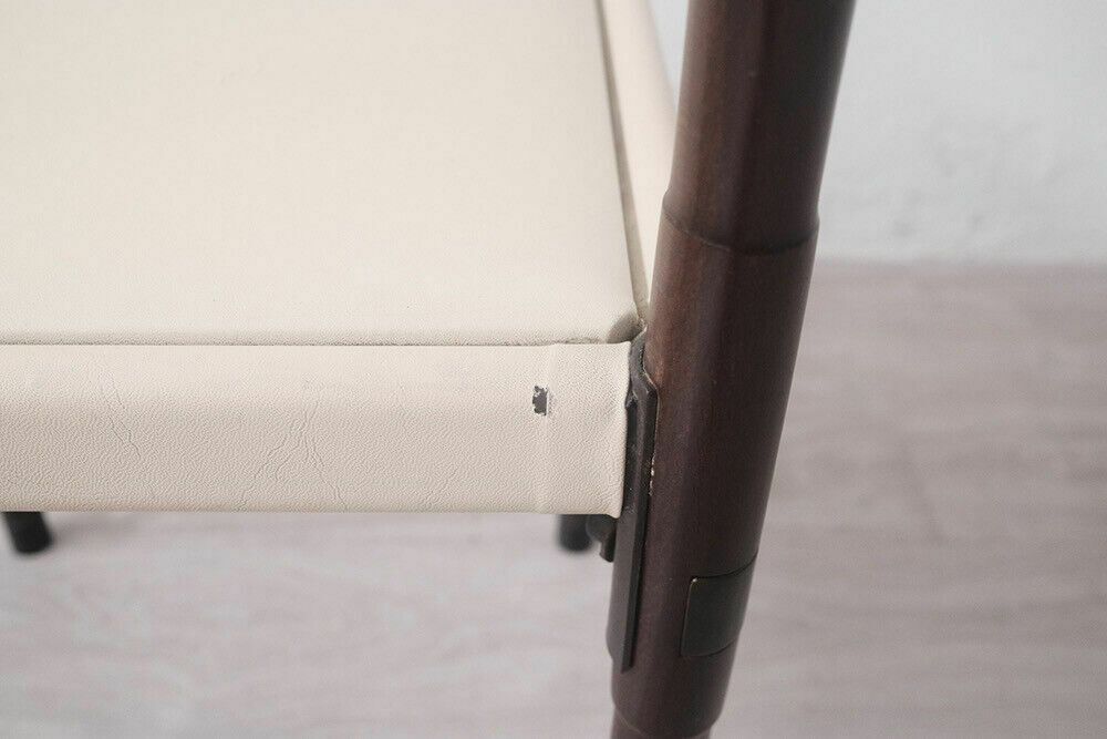 Furniture Vintage Design Wooden Chair From The 50s And 60s With Cream Skai Seat photo