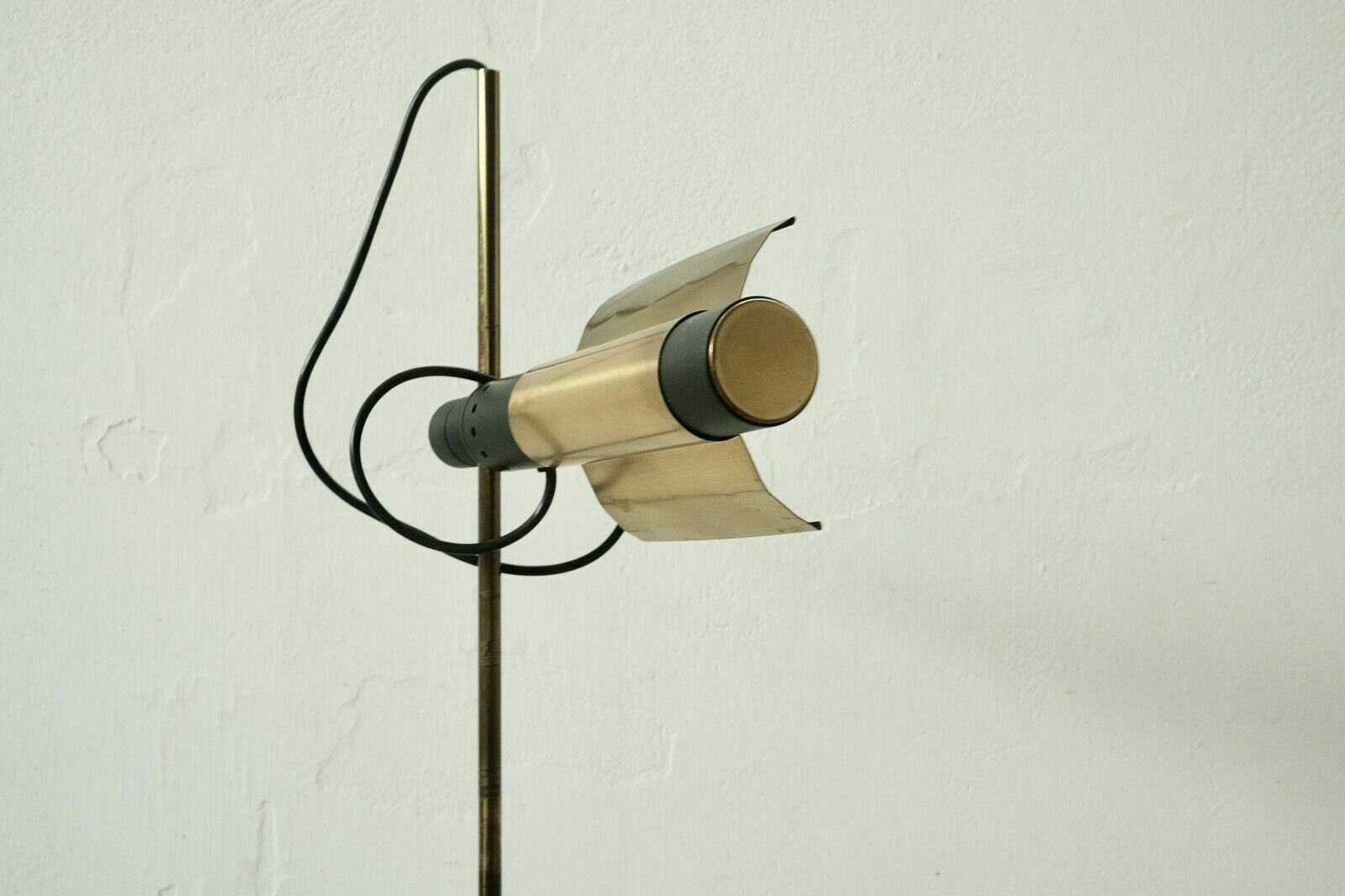 Floor Lamp Iron Brass Design From The 60s, Adjustable Lampshade With Dimmer photo vintage