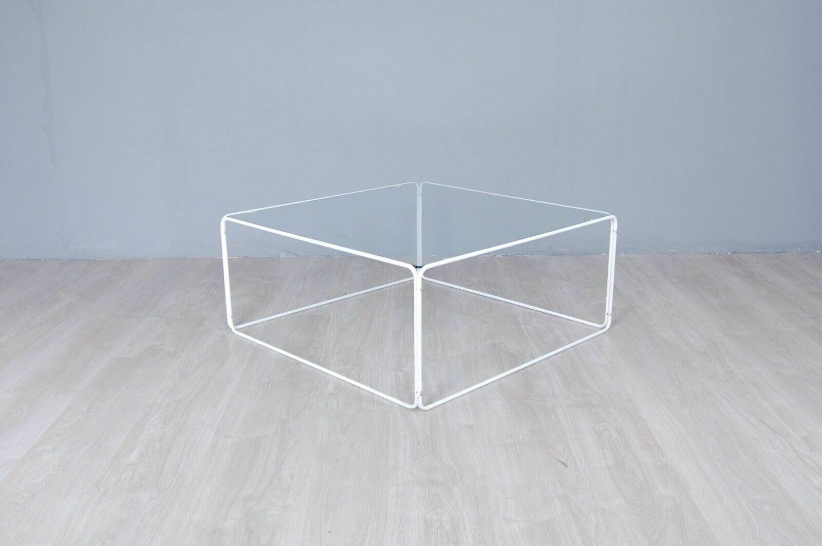 Coffee Table Coffee Table 70s Design Tubular White And Glass photo for sale