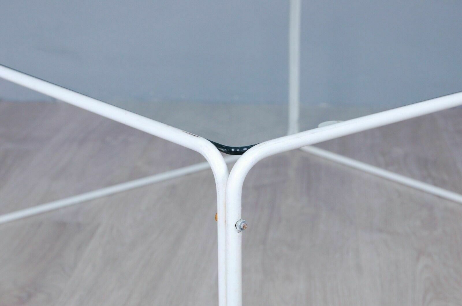 Coffee Table Coffee Table 70s Design Tubular White And Glass photo vintage