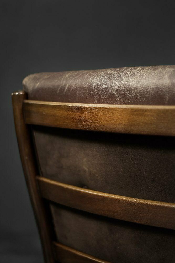 Mid Century Danish Modern Beech & Brown Leather Armchair From Farstrup Møbler, 1970s photo Furniture