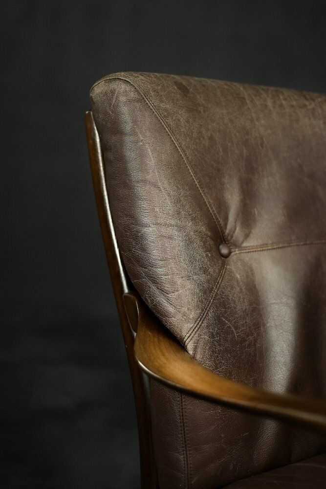 photo vinterior Mid Century Danish Modern Beech & Brown Leather Armchair From Farstrup Møbler, 1970s