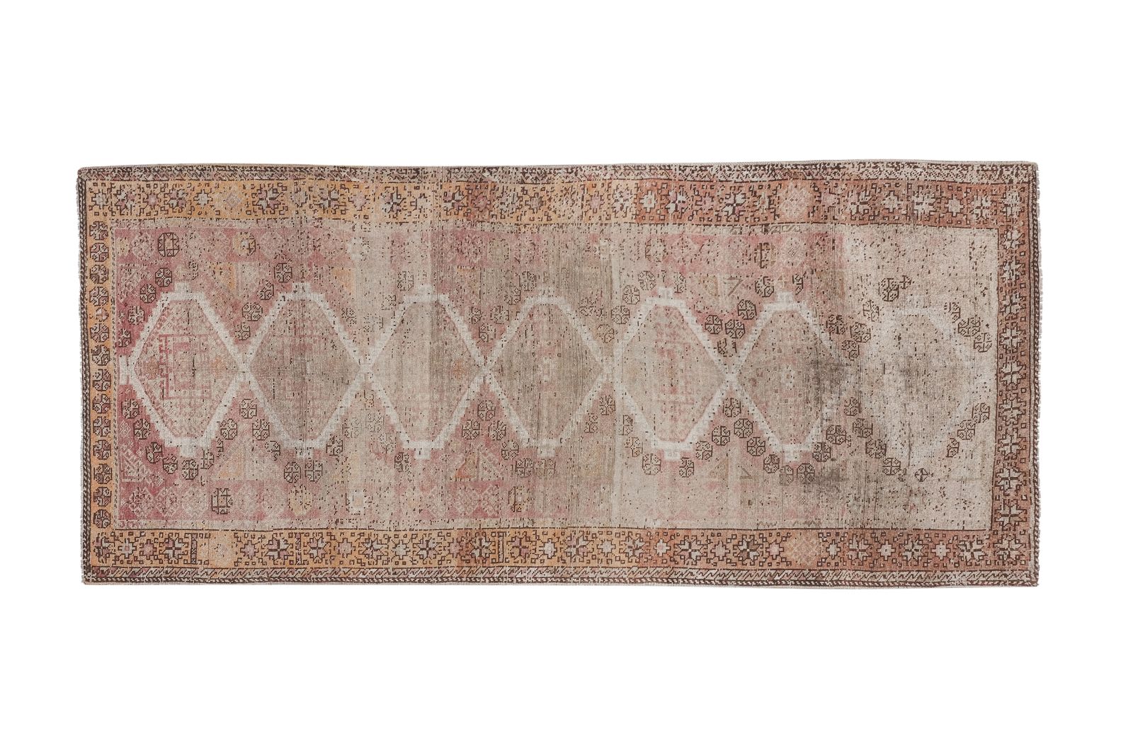 Distressed Turkish Wool Pink Runner Rug With Southwestern Style 4'9" X 10'12" photo Textiles