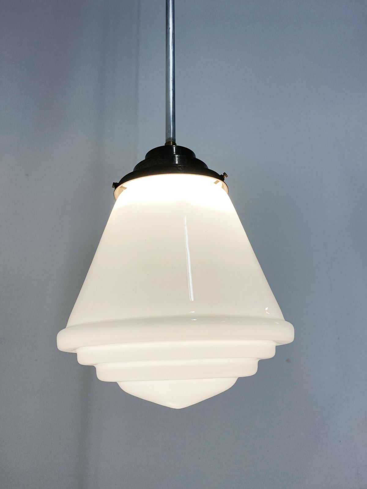 Antique Conical Opaline Pendant Lights  1930s