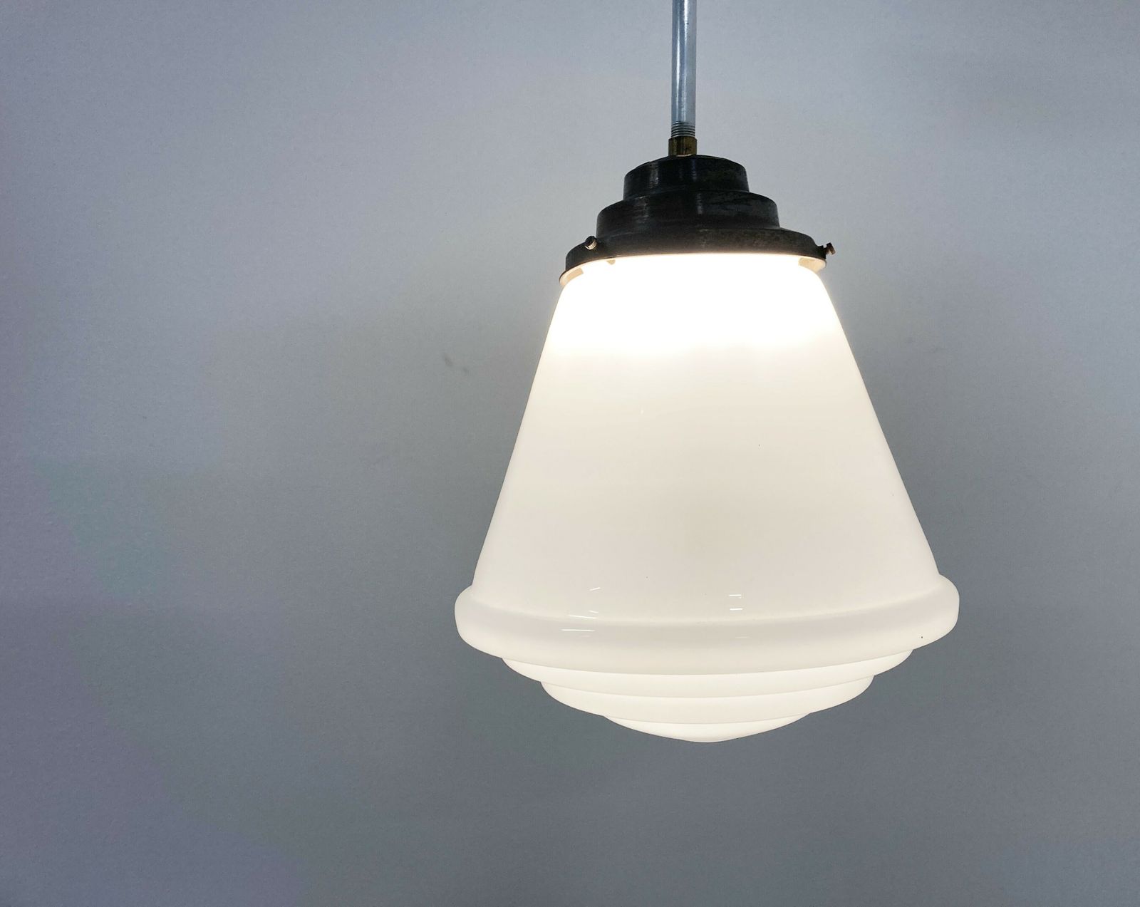Antique Conical Opaline Pendant Lights  1930s photo vinterior