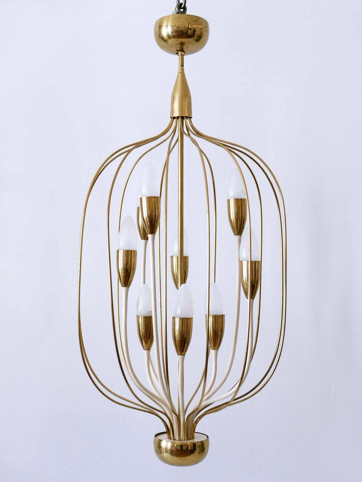Exceptional Mid Century Modern Nine Flamed Chandelier Or Pendant Lamp 1950s photo vinterior