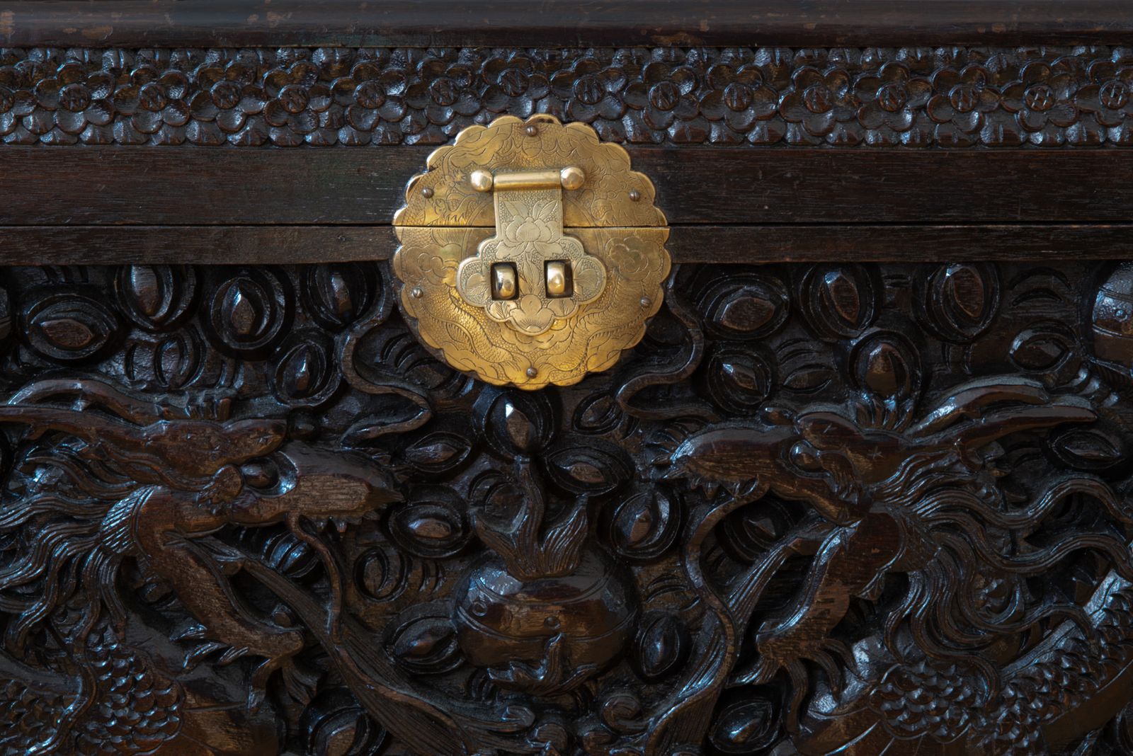 Fine Chinese Deep Carved Antique Chest photo vintage