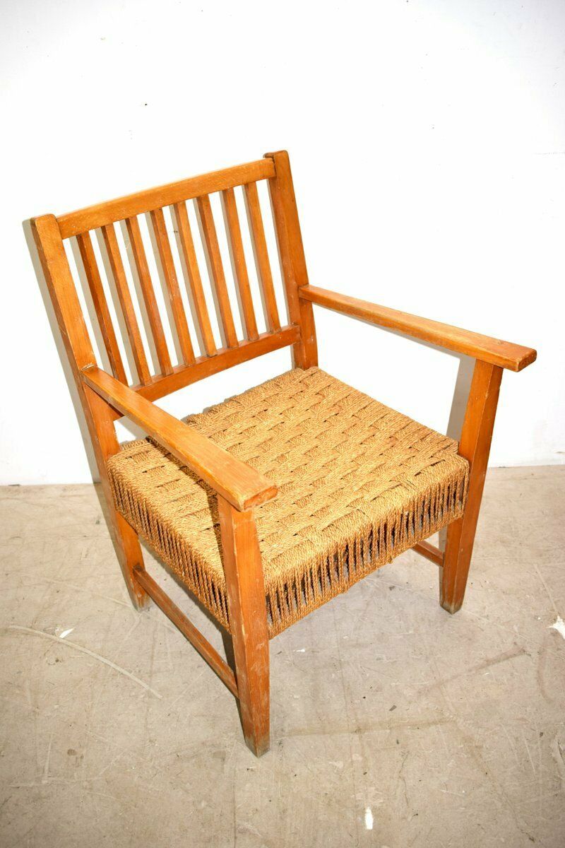 Italian Wood & Cord Lounge Chairs, 1940s, Set Of 2 photo 370.0