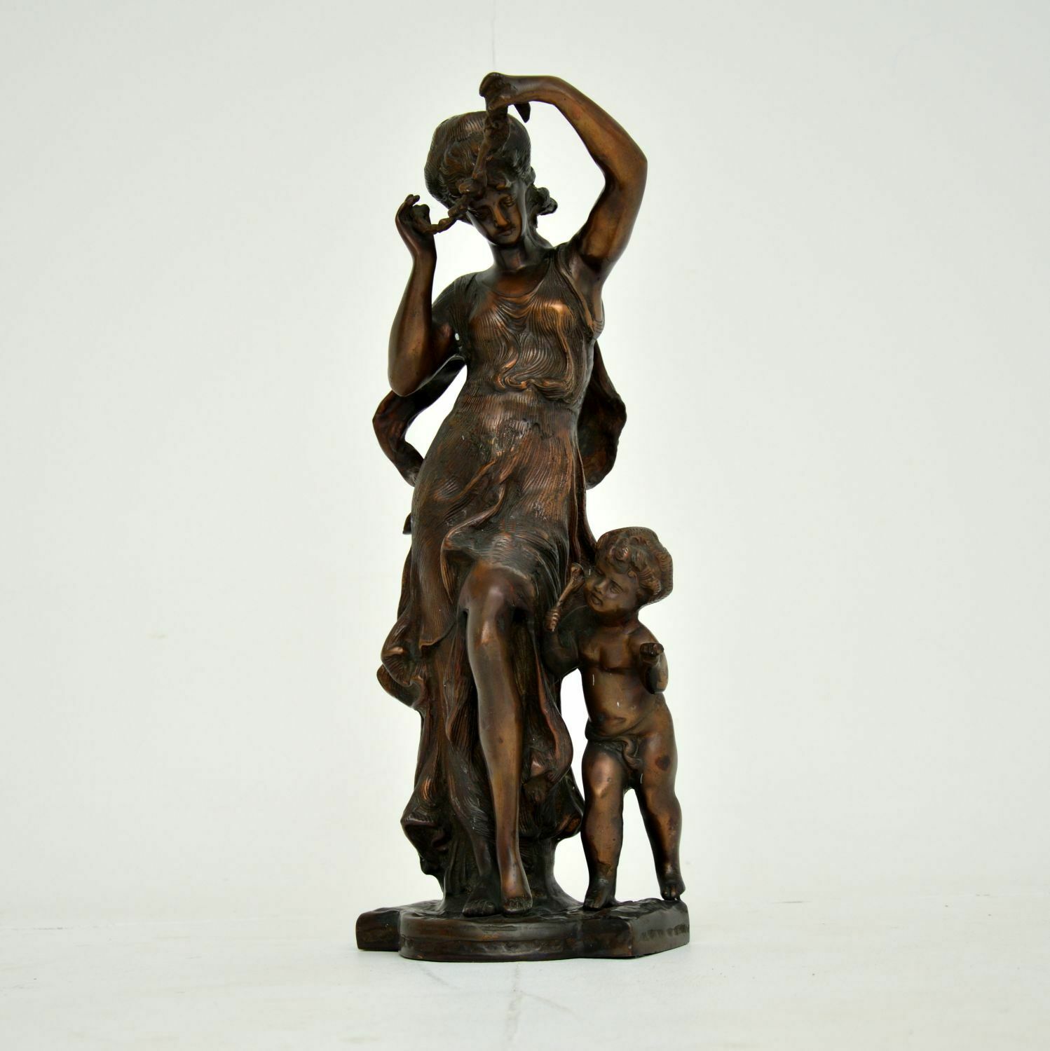 Antique Bronze Sculpture Of Woman And Child