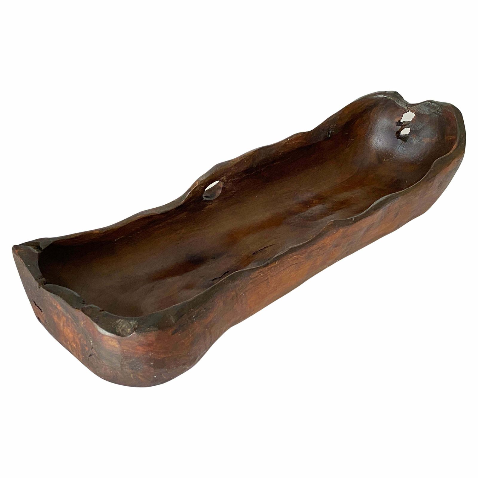 Large Brutalist Wood Bowl Large Vide Poche In A Brown Patina, France, Circa 1960