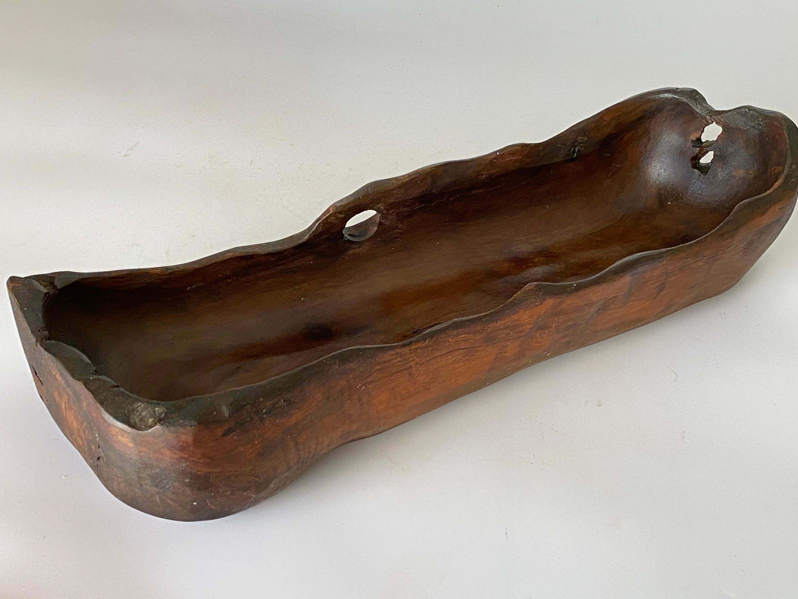 photo furniture Large Brutalist Wood Bowl Large Vide Poche In A Brown Patina, France, Circa 1960