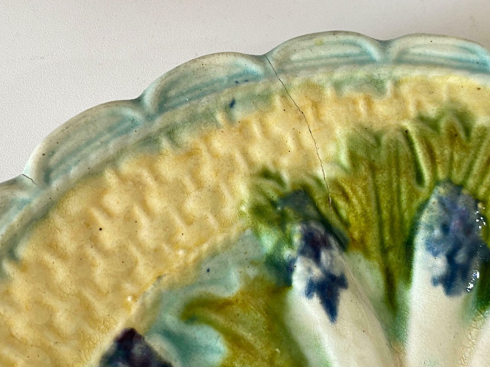 Majolica Asparagus Plate Salins, Circa 1880 Set Of 2 photo vintage
