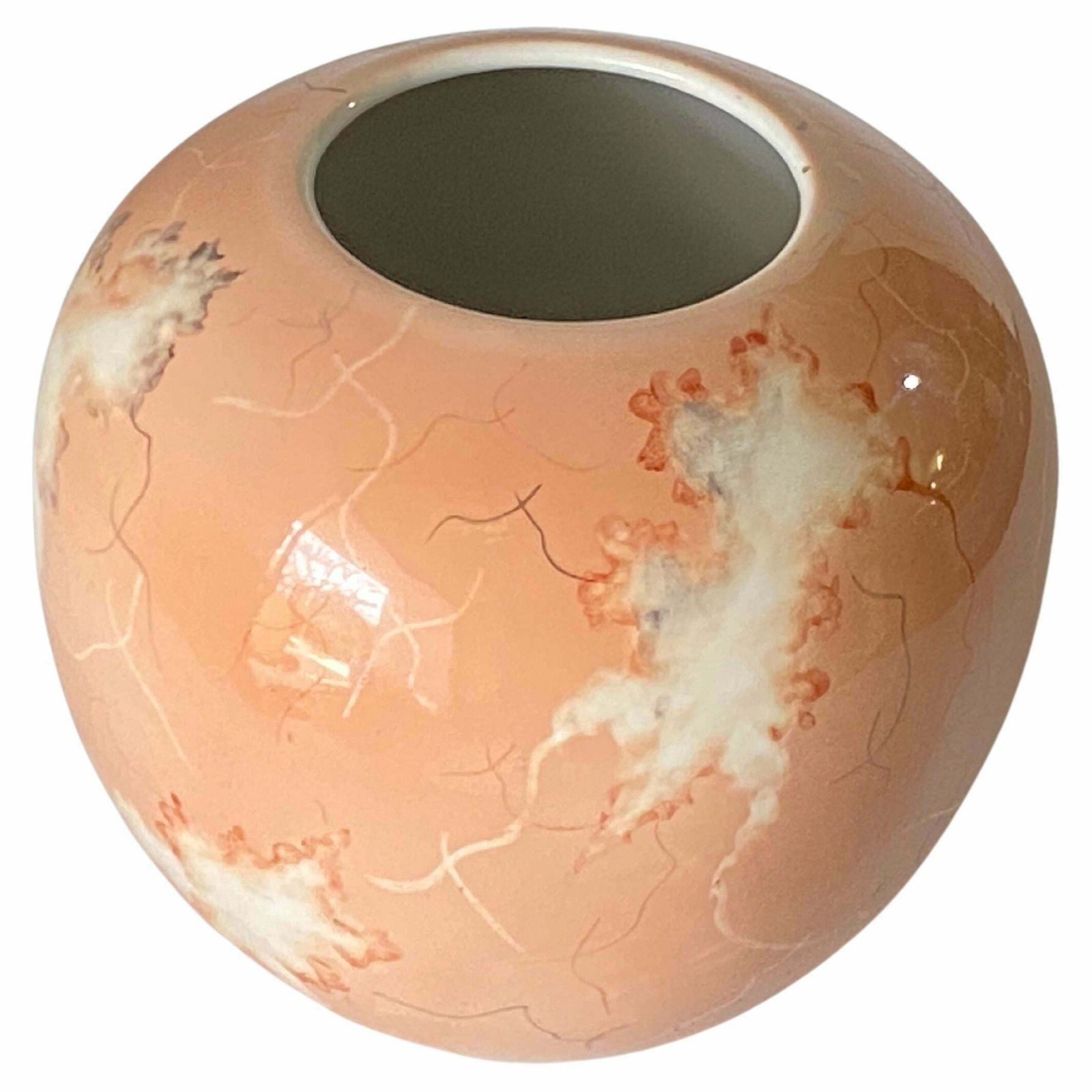 Round Porcelain Vase Portugal 1970 Pink Colour