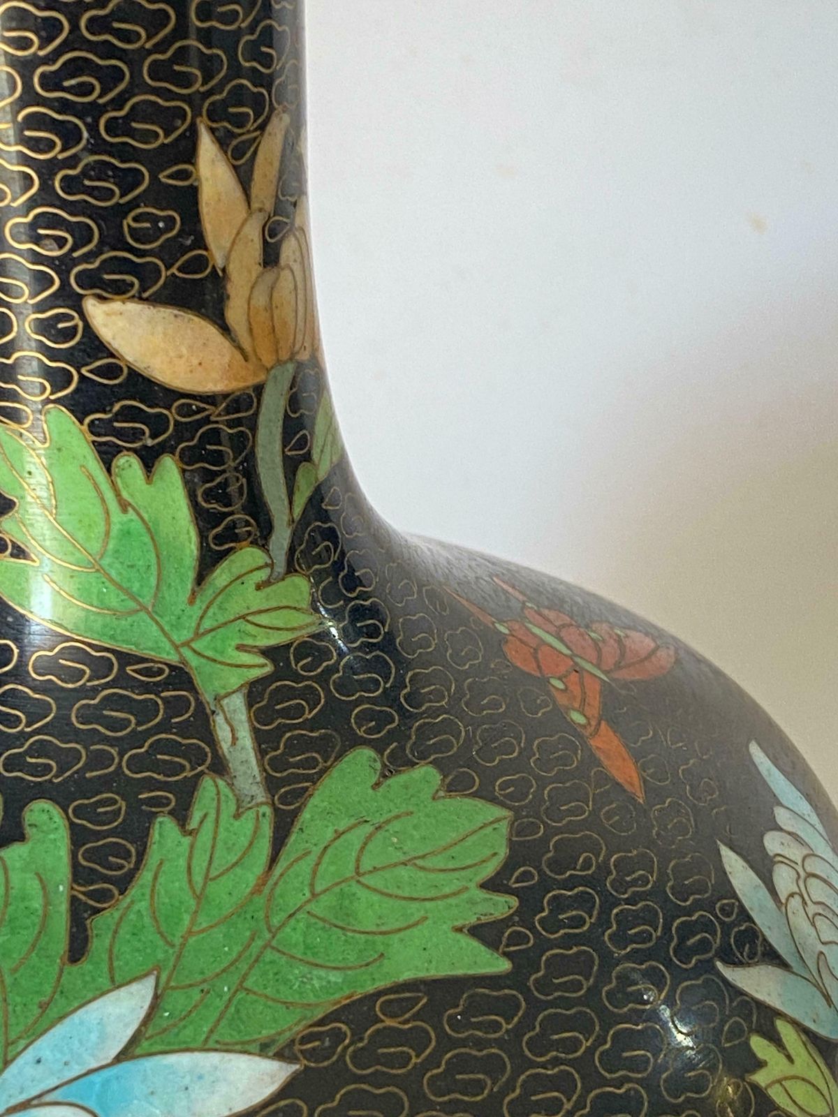 Antique Chinese Black Cloisonné Table Lamp With Floral Motif China Circa 1890 photo vinterior