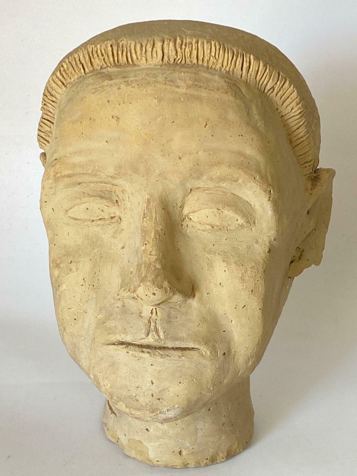 photo for sale Art Deco Terracotta Sculpture, White Colour, Man Head, France 1940