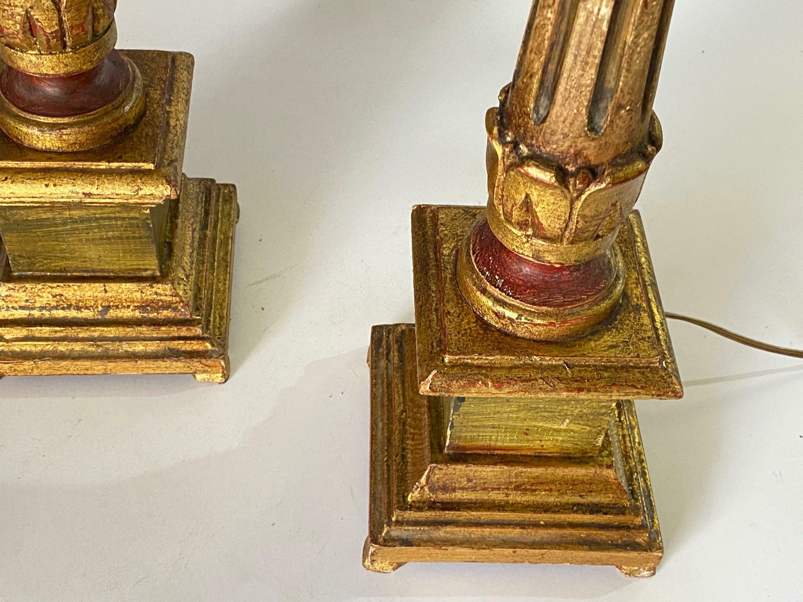 photo furniture Italian Pair Of Gilt Wood Table Lamps,Italy Early 20th Century