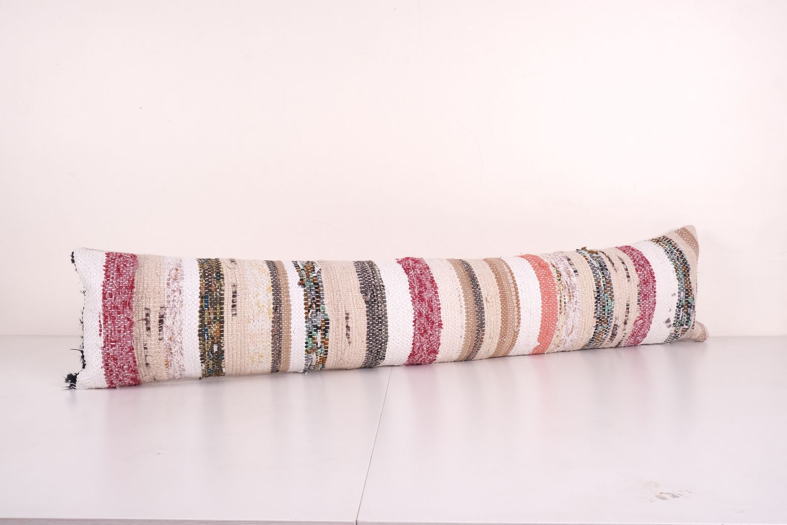 Extra Long Striped Rag Lumbar Pillow Cover   Cotton Bedding Pillow   Bedroom Decor  King Size Pillow Pillow 10'' X 45'' photo for sale