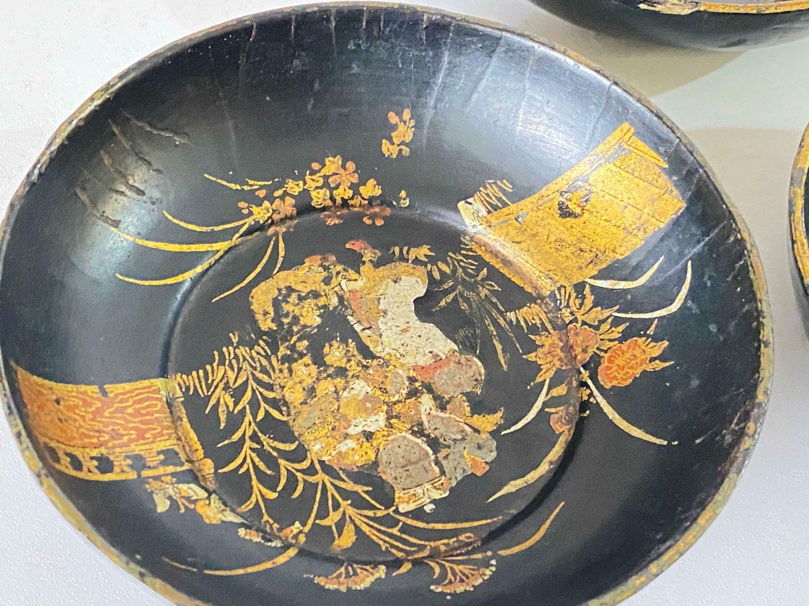 Japanese Laquered Papier Mâché Circular Cups Hand Painted, Circa 1910 Set Of 3 photo Home Decor