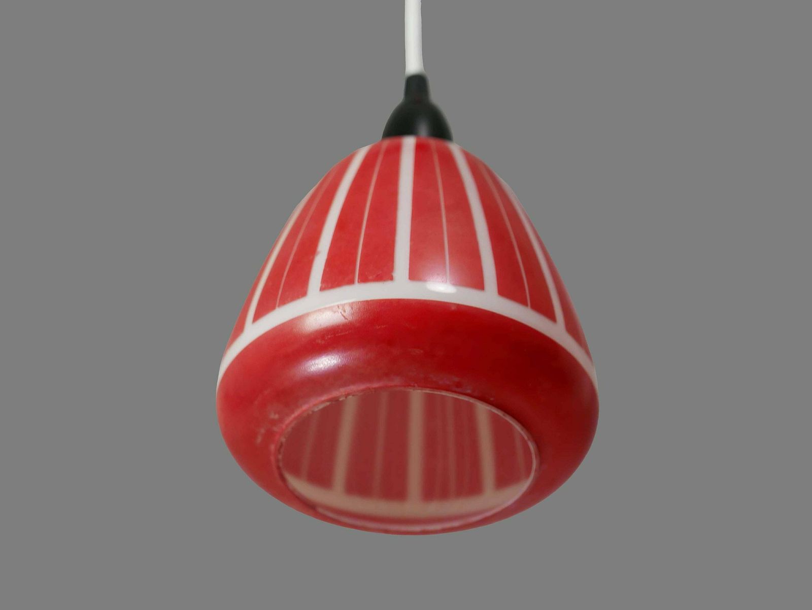 Glass Ceiling Pendant With White & Red Geometric Pattern, 1950s photo Lighting