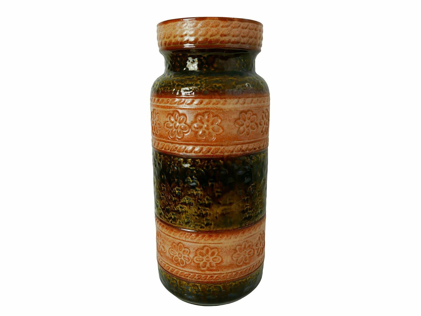 West German Green Ochre With Flower Design Floor Vase, Bay, 1970’s photo furniture