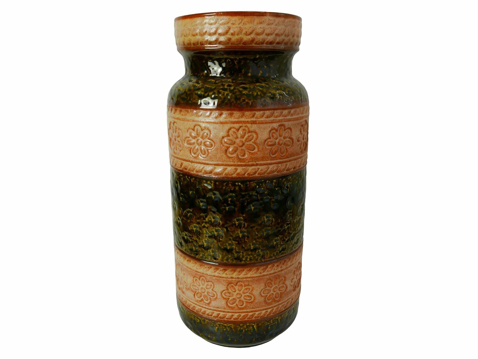 West German Green Ochre With Flower Design Floor Vase, Bay, 1970’s photo for sale