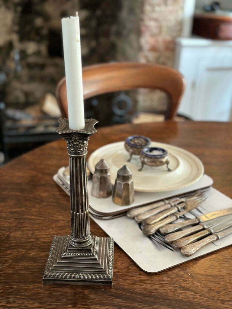Beautiful Antique Sterling Silver Georgian Corinthian Candle Stick By Renowned Silversmiths Fordham & Faulkner photo furniture