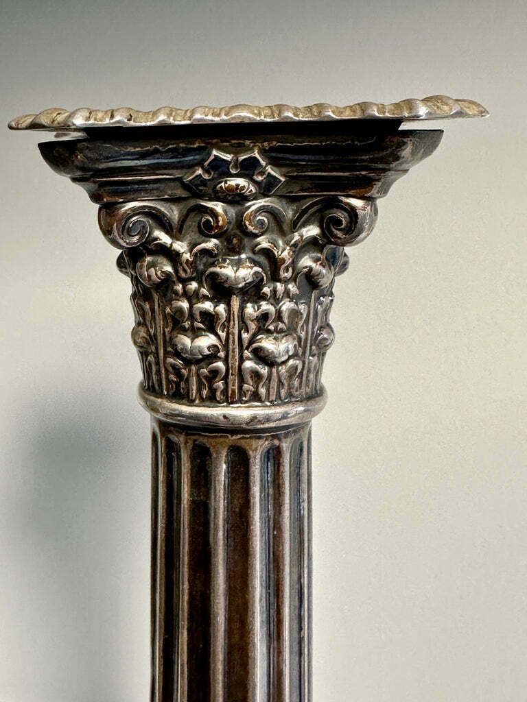 Beautiful Antique Sterling Silver Georgian Corinthian Candle Stick By Renowned Silversmiths Fordham & Faulkner photo for sale