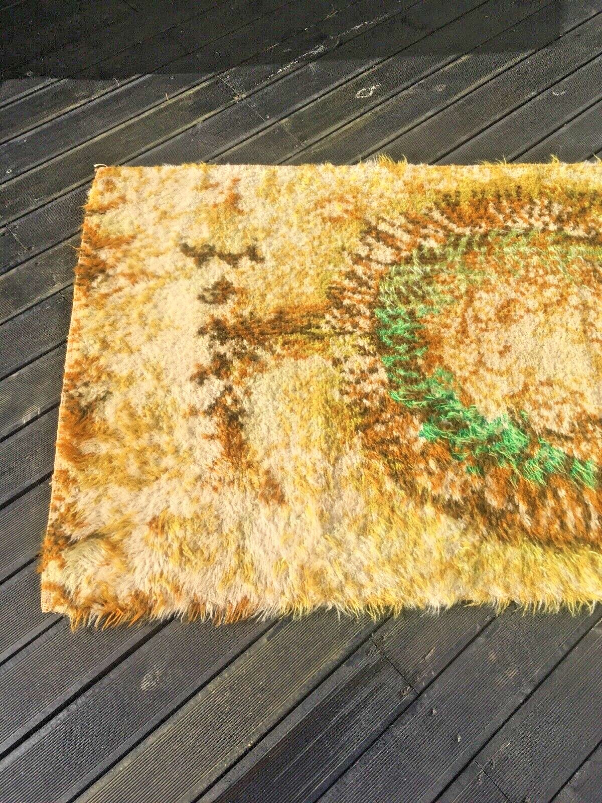 Mid Century Scandi 60's Psychadelic Shag Wool Rug Wall Hanging Rya Vintage Retro photo Textiles