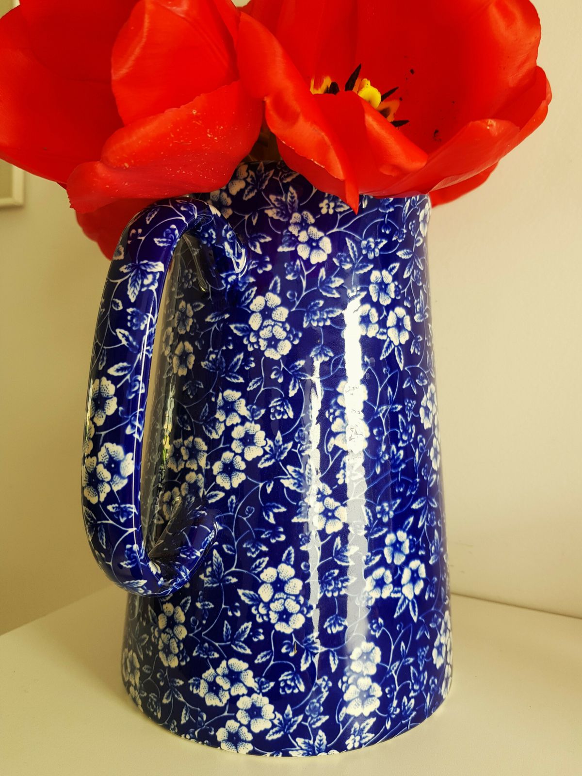 Large Heron Cross Pottery Jug Vase In Blue Calico photo buy