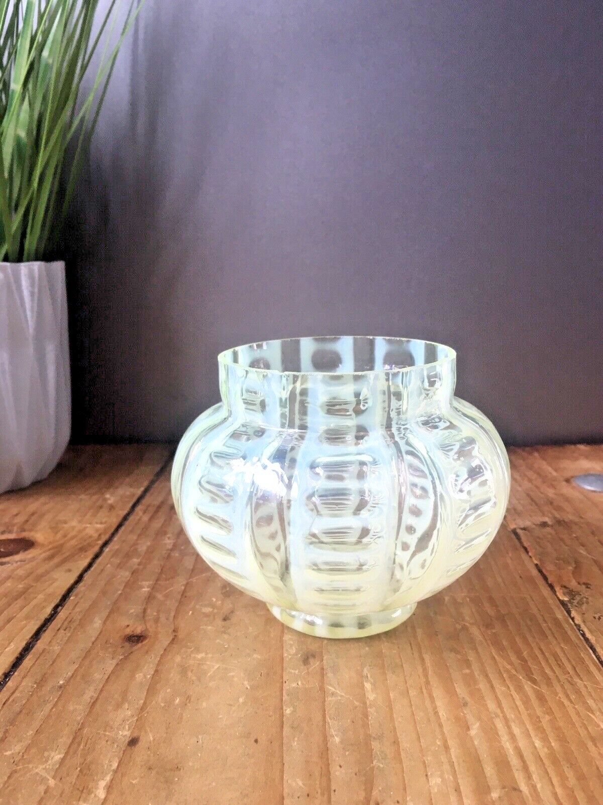 Antique Vaseline Glass Opalescent Uranium Posy Flower Frog Vase Sugar Bowl ? photo Home Decor