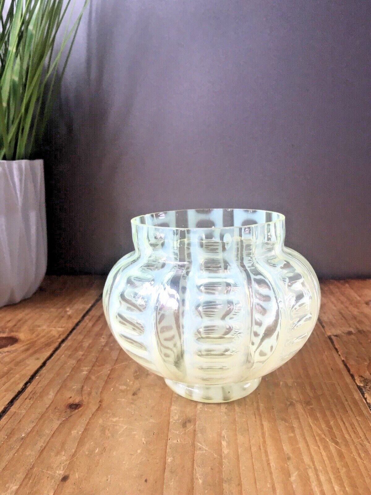 Antique Vaseline Glass Opalescent Uranium Posy Flower Frog Vase Sugar Bowl ? photo 110.0
