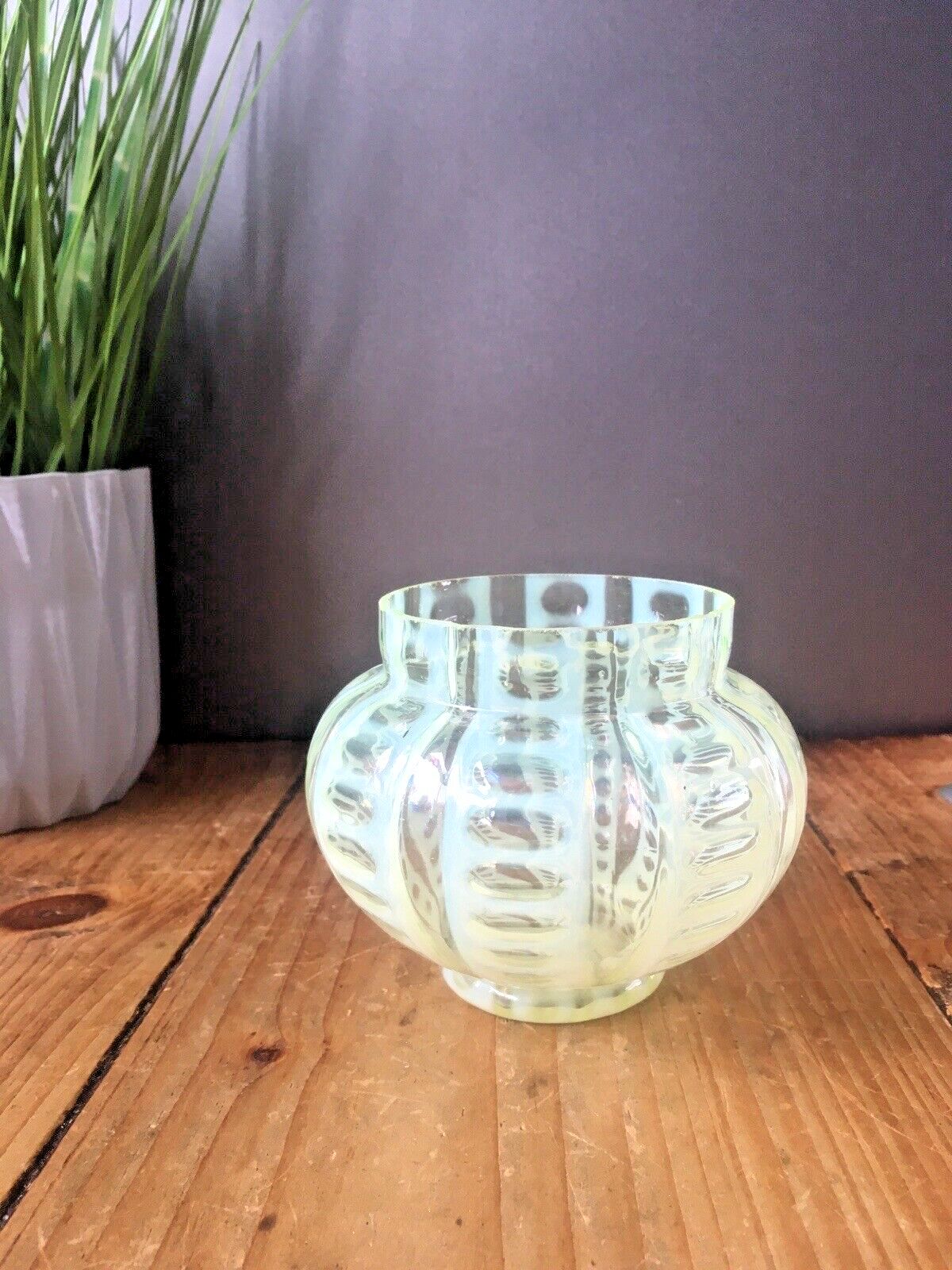 Antique Vaseline Glass Opalescent Uranium Posy Flower Frog Vase Sugar Bowl ? photo buy