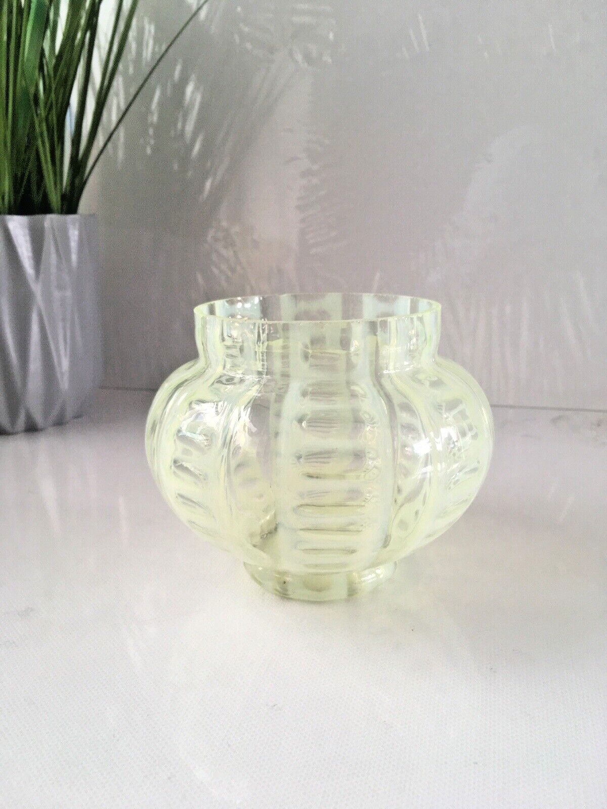 Home Decor Antique Vaseline Glass Opalescent Uranium Posy Flower Frog Vase Sugar Bowl ? photo
