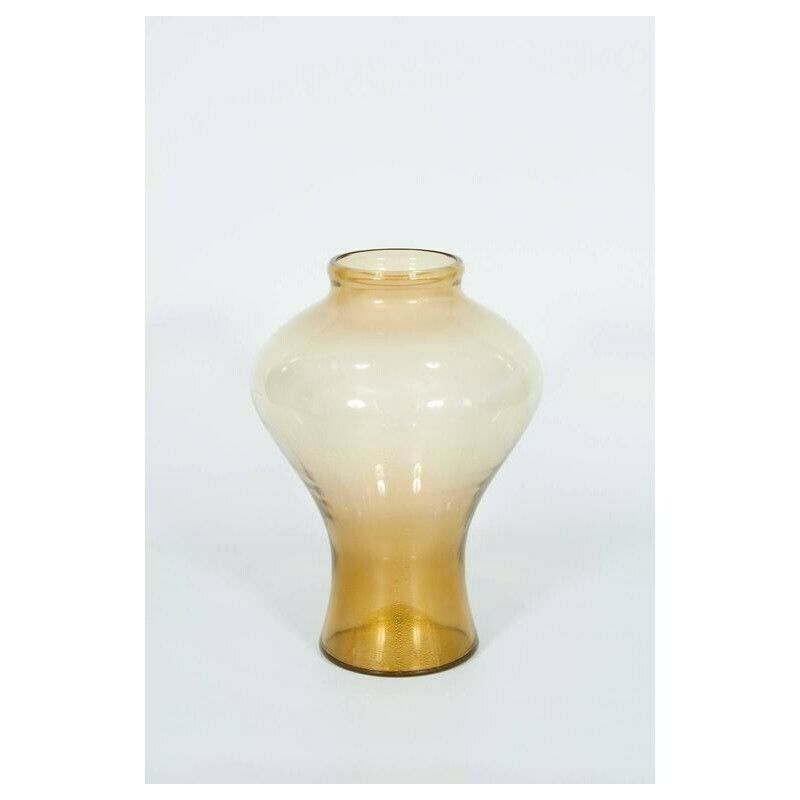 Pair Of Italian Vases In Transparent Murano Glass And 24 Karat Gold photo Home Decor
