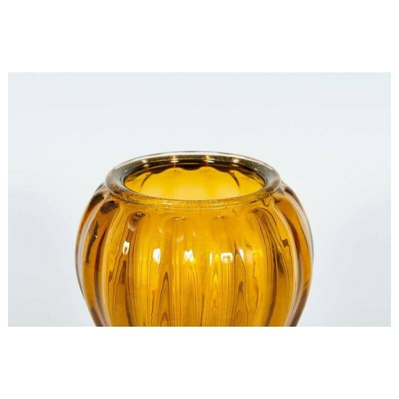 Pair Of Italian Vases In Murano Glass Amber And Gold 1990s photo vintage