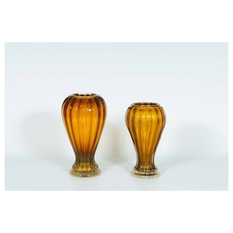 photo furniture Pair Of Italian Vases In Murano Glass Amber And Gold 1990s