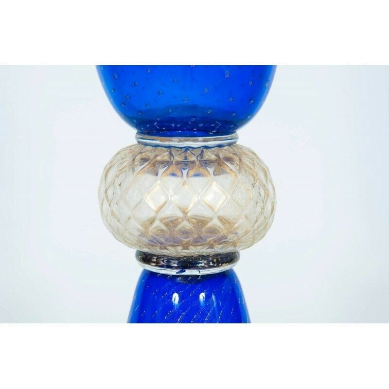 Giant Glass Vase In Murano Glass Blue Color And Gold Finishes Italy 1950s photo 3963.99