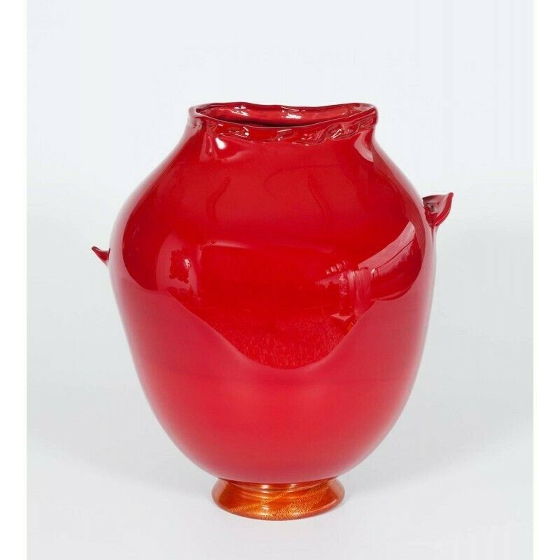 Handcrafted Vase In Blown Murano Glass Red & Gold Finishes 1980s Italy photo furniture