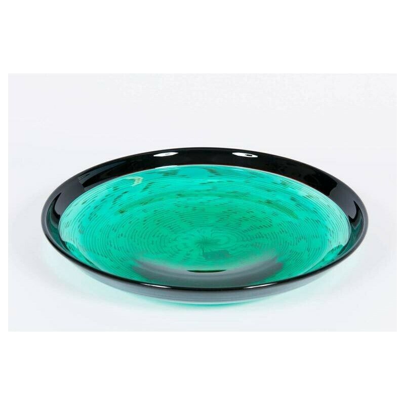 Italian Venetian, Bowl, Blown Murano Glass, Green Aquamarine, Cenedese, 1970s photo furniture