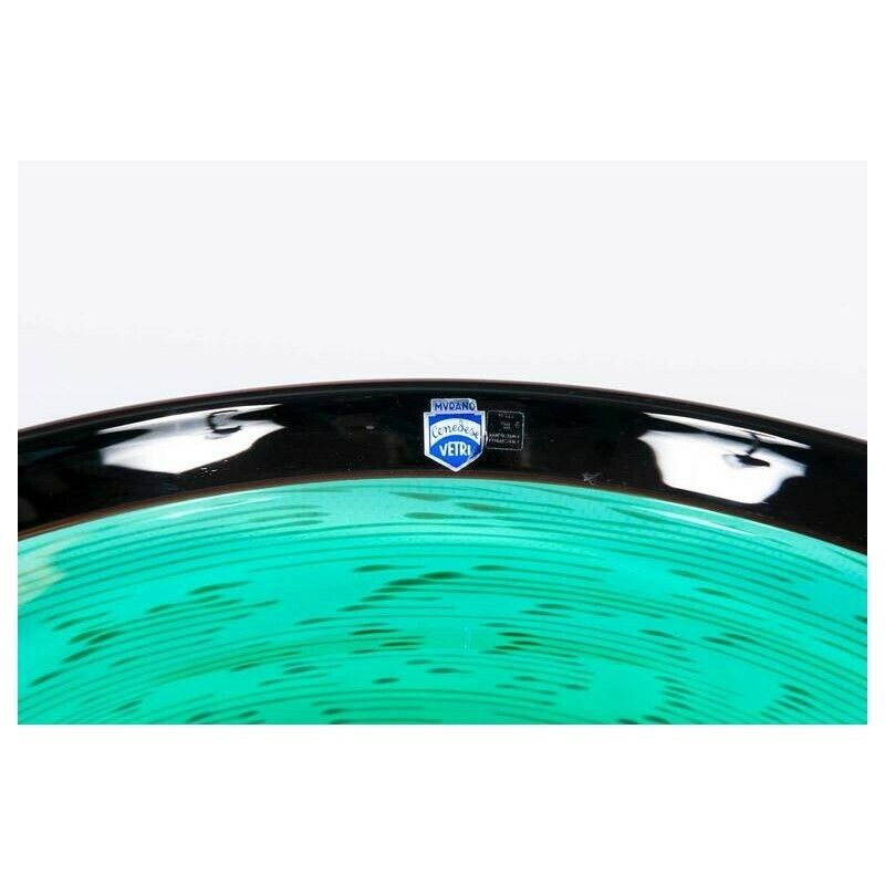 Italian Venetian, Bowl, Blown Murano Glass, Green Aquamarine, Cenedese, 1970s photo 1580.0
