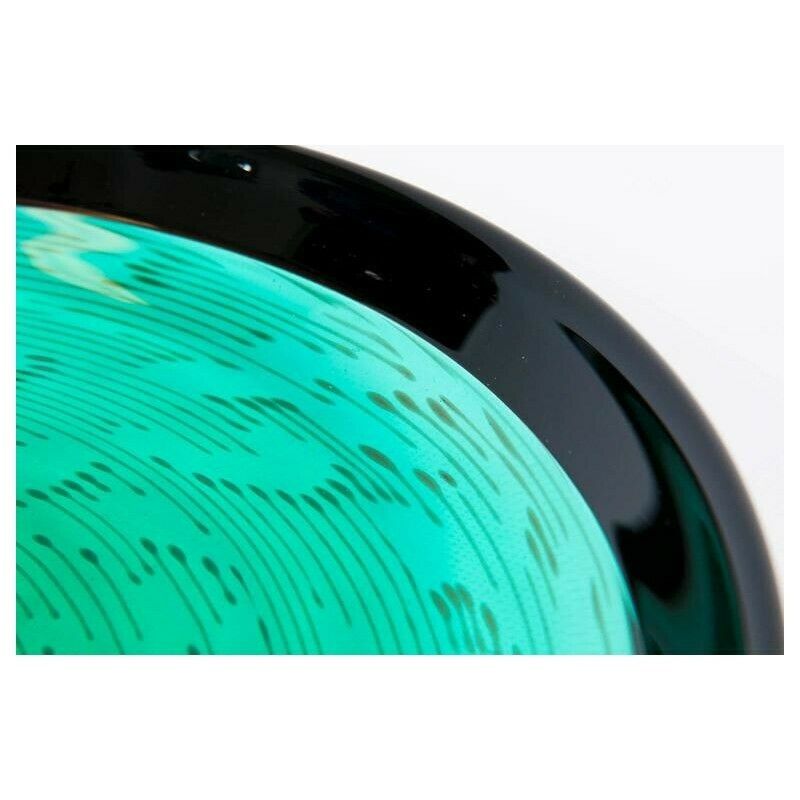 Italian Venetian, Bowl, Blown Murano Glass, Green Aquamarine, Cenedese, 1970s photo vinterior