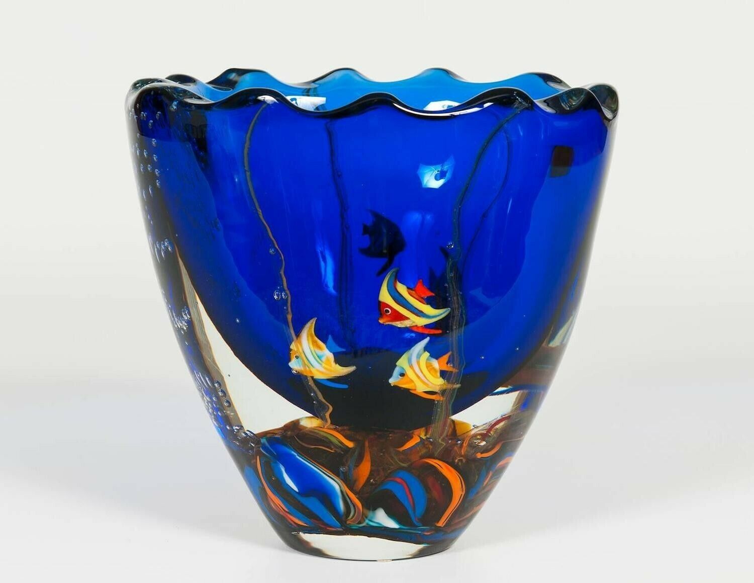 photo furniture Massive Italian Vase Aquarium With Fishes In Blown Murano Glass 1980s