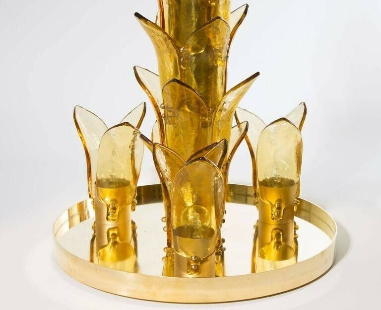 Palm Floor Lamp In Murano Glass Amber And Green Italy Contemporary photo for sale