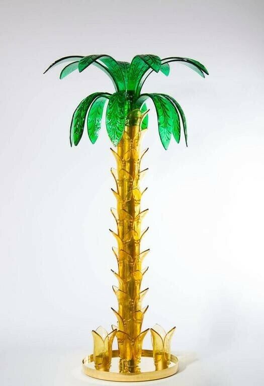 photo for sale Palm Floor Lamp In Murano Glass Amber And Green Italy Contemporary