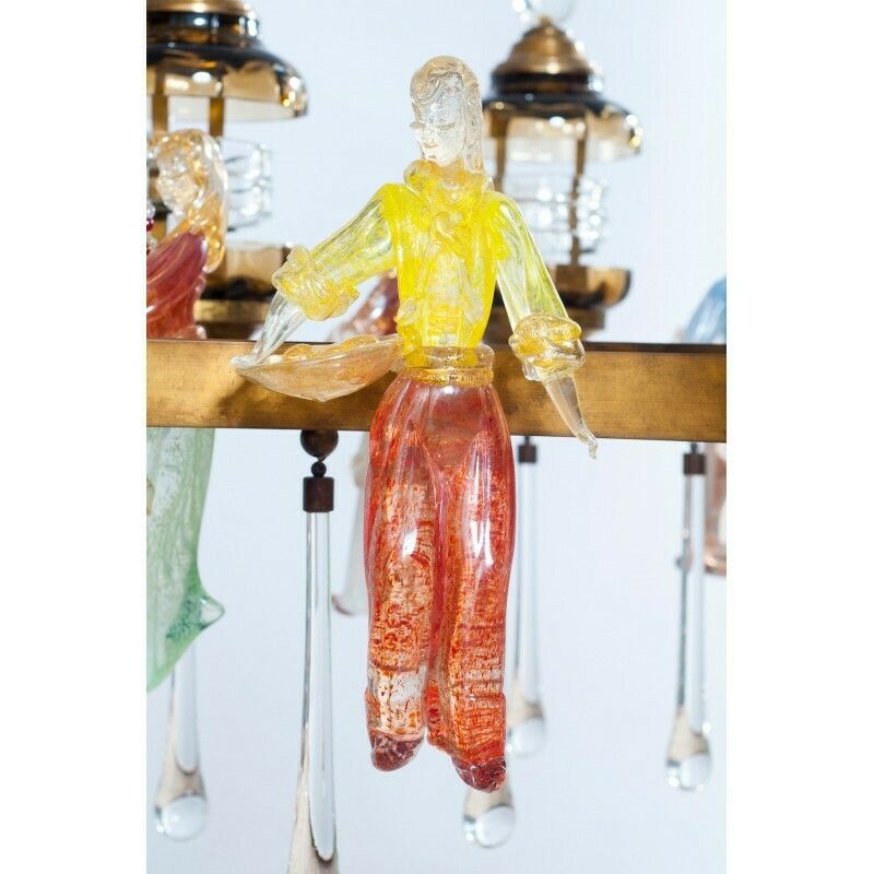 Flush Mount Blown Murano Glass Colorful Statues And Brass 1950s Italy * photo vintage
