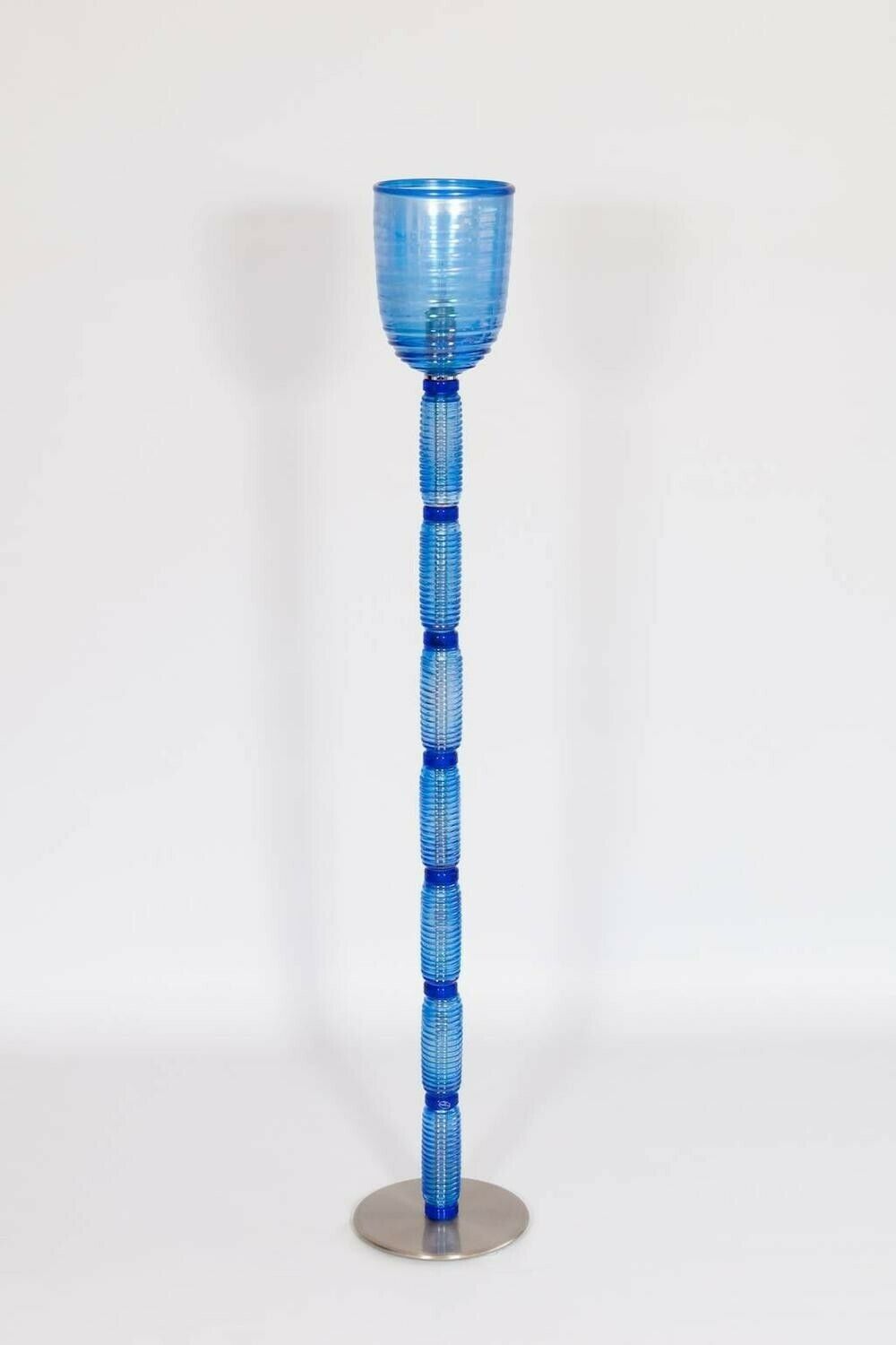 photo for sale Floor Lamp In Light Blue And Iridescent Color Murano Glass Italy 1990s