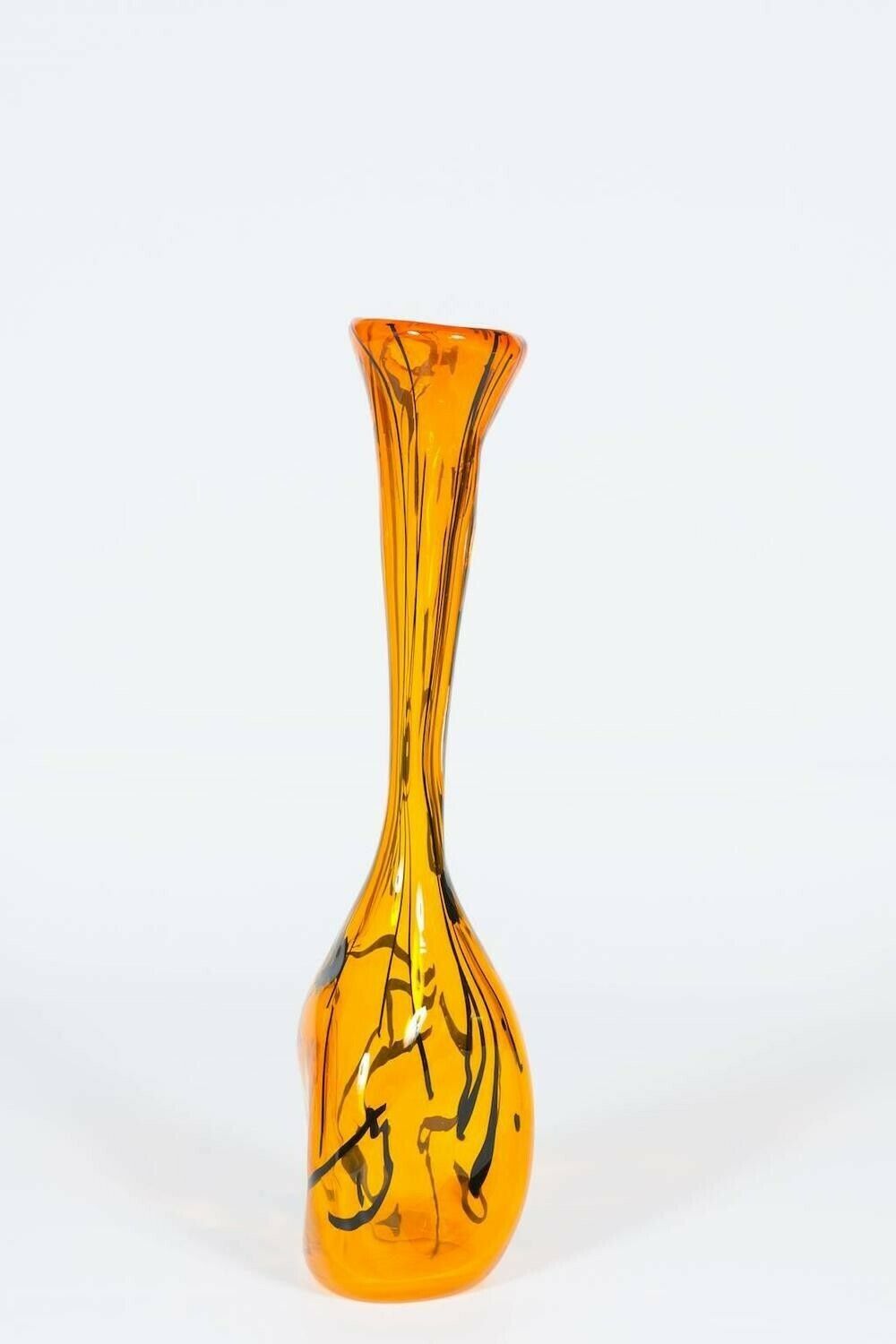 Modern Orange Vase In Blown Murano Glass With Black Stripes, 1990s Italy photo furniture