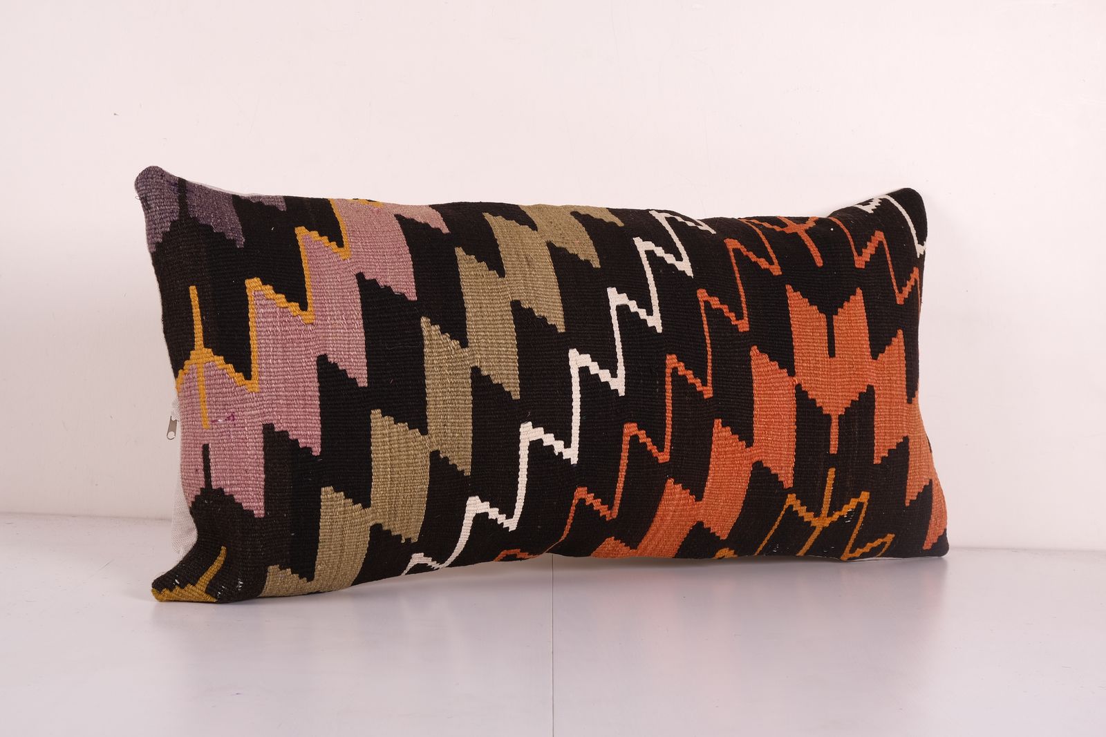 Turkish Extra Long Bedding Rug Pillow, Turkish Long Kilim Pillow Cover, Unique Nomadic Pillow Case Cover 18'' X 36'' photo Textiles